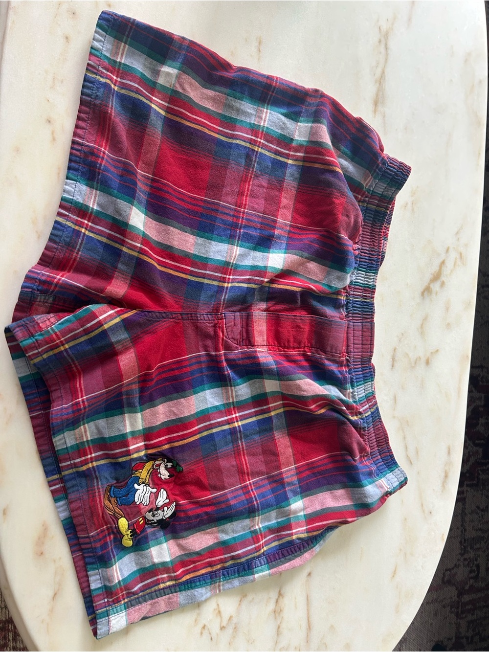 Disney Plaid Red Blue Green ADULT Shorts with Mickey and Goofy Embroidery